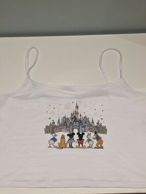 White Disney Castle Graphic Crop Tank Top